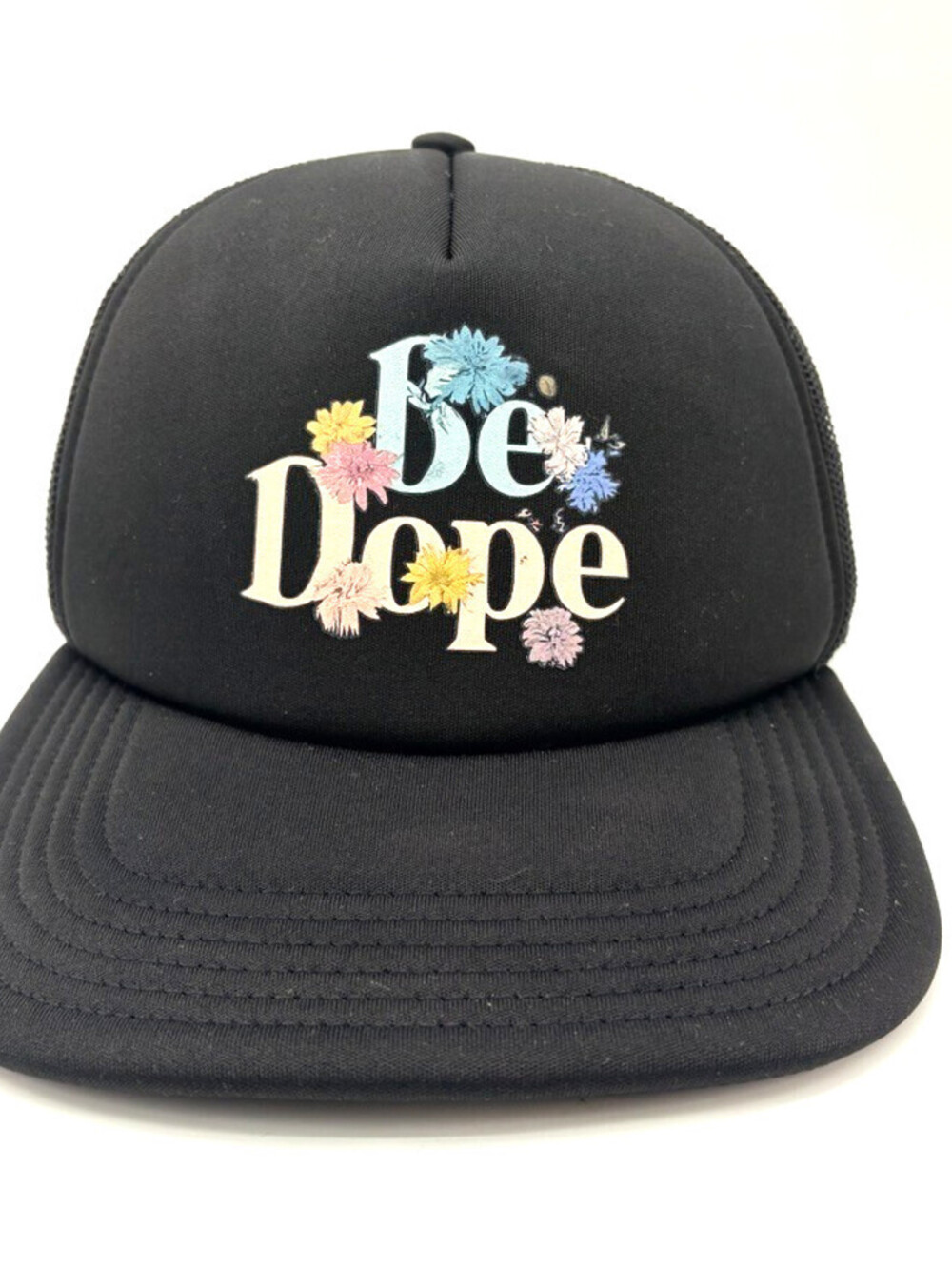 'Be Dope' Black Mesh Snapback Trucker Cap Floral Colorful